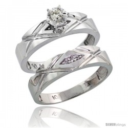 10k White Gold Ladies' 2-Piece Diamond Engagement Wedding Ring Set, 3/16 in wide