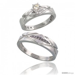 10k White Gold 2-Piece Diamond wedding Engagement Ring Set for Him & Her, 5mm & 6mm wide