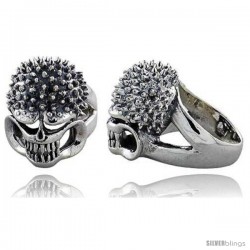 Sterling Silver Gothic Biker Skull Ring w/ Spikes, 1 1/16 in wide