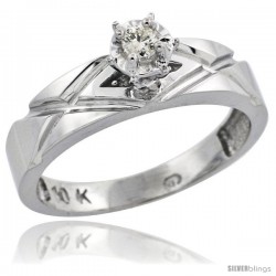 10k White Gold Diamond Engagement Ring, 3/16 in wide