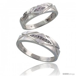 10k White Gold Diamond 2 Piece Wedding Ring Set His 6mm & Hers 5mm