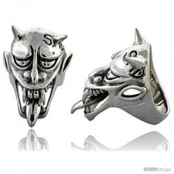 Sterling Silver Demon Head Gothic Biker Ring with tongue, 1 5/8 in wide