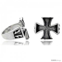 Sterling Silver Maltese / Iron Cross Gothic Biker Ring, 3/4 in wide