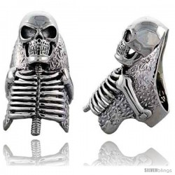 Sterling Silver Skeleton Gothic Biker Ring, 2 in wide