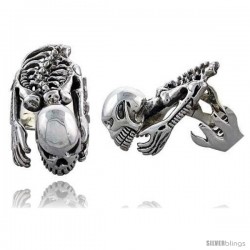 Sterling Silver Heavy Skeleton Gothic Biker Ring, 1 5/8 in wide