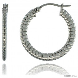 Surgical Steel 1 in Hoop Earrings Spiral Embossed Pattern 4 mm Flat tube, feather weigh