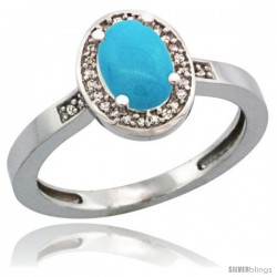 10k White Gold Diamond Sleeping Beauty Turquoise Ring 1 ct 7x5 Stone 1/2 in wide