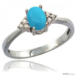 10K White Gold Natural Turquoise Ring Oval 7x5 Stone Diamond Accent