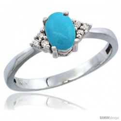 10K White Gold Natural Turquoise Ring Oval 6x4 Stone Diamond Accent