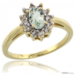 14k Yellow Gold Green Amethyst Diamond Halo Ring Oval Shape 1.2 Carat 6X4 mm, 1/2 in wide