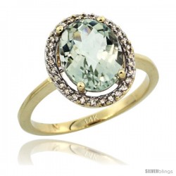 14k Yellow Gold Diamond Halo Green Amethyst Ring 2.4 carat Oval shape 10X8 mm, 1/2 in (12.5mm) wide