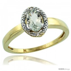 14k Yellow Gold Diamond Halo Green Amethyst Ring 0.75 Carat Oval Shape 6X4 mm, 3/8 in (9mm) wide