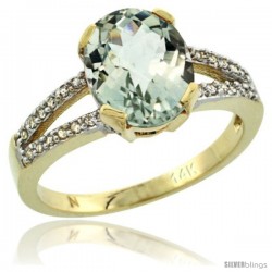 14k Yellow Gold and Diamond Halo Green Amethyst Ring 2.4 carat Oval shape 10X8 mm, 3/8 in (10mm) wide