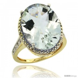 14k Yellow Gold Diamond Green-Amethyst Ring 13.56 Carat Oval Shape 18x13 mm, 3/4 in (20mm) wide