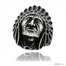 Surgical Steel Biker Ring Indian Chief Head 1 3/16 in wide