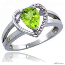 14k White Gold Ladies Natural Peridot Ring Heart-shape 5 mm Stone Diamond Accent