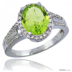 14k White Gold Ladies Natural Peridot Ring oval 10x8 Stone Diamond Accent