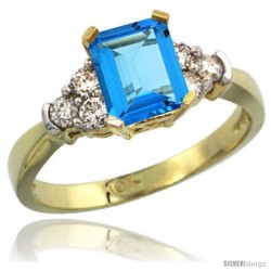 10k Yellow Gold Ladies Natural Swiss Blue Topaz Ring Emerald-shape 7x5 Stone