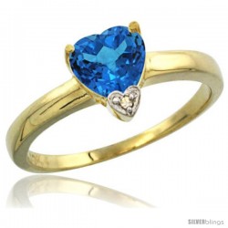 10K Yellow Gold Natural Swiss Blue Topaz Heart-shape 7x7 Stone Diamond Accent