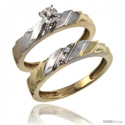 10k Gold 2-Pc Diamond Engagement Ring Set w/ 0.049 Carat Brilliant Cut Diamonds, 5/32 in. (4mm) wide