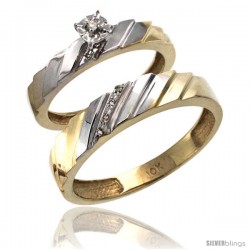 10k Gold 2-Pc Diamond Ring Set (4mm Engagement Ring & 5mm Man's Wedding Band), w/ 0.056 Carat Brilliant Cut Diamonds