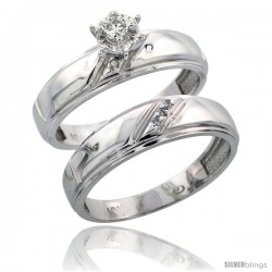 10k White Gold Ladies' 2-Piece Diamond Engagement Wedding Ring Set, 7/32 in wide