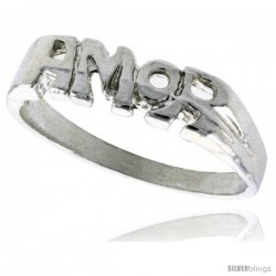 Sterling Silver AMOR Ring Polished finish 3/16 in wide