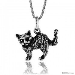 Sterling Silver Small Cat Pendant, 1/2 in