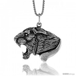 Sterling Silver Lion Head Pendant, 3/4 in Tall