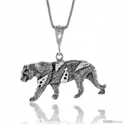 Sterling Silver Tiger Pendant, 3/4 in Tall