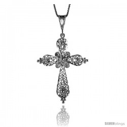 Sterling Silver Filigree Cross Pendant, 1 3/4 in