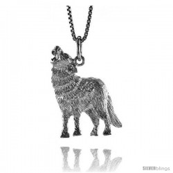 Sterling Silver Wolf Pendant, 1 in Tall