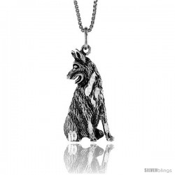 Sterling Silver German Shepherd Pendant, 1 1/16 in Tall