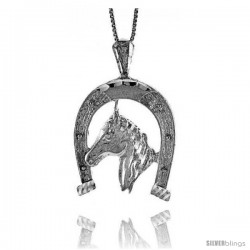 Sterling Silver Large Horse & Horseshoe Pendant, 1 1/4 in Tall