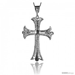 Sterling Silver Large Filigree Fleur-de-lis Cross Pendant, 2 3/4 in