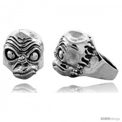 Sterling Silver Demon Head Gothic Biker Ring, 1 1/16 in wide