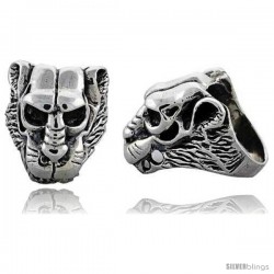 Sterling Silver Lion Gothic Biker Skull Ring, 1 1/4 in wide