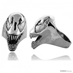Sterling Silver Alien Gothic Biker Skull Ring, 1 1/4 in wide