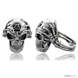 Sterling Silver Gothic Biker Skull Ring w/ Skeleton Hands, 1 in wide