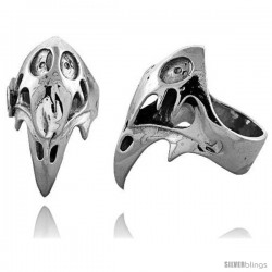 Sterling Silver Gothic Biker Vulture Skull Ring, 1 1/2 in wide