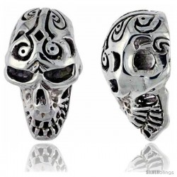 Sterling Silver Tattooed Skull Pendant, 1 1/4 in tall, sizes 9-14