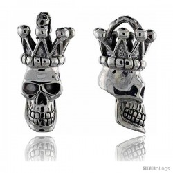 Sterling Silver Crowned Skull Pendant, 1 1/2 in tall, sizes 9-14