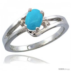 10K White Gold Natural Turquoise Ring Oval 6x4 Stone Diamond Accent -Style Cw918165