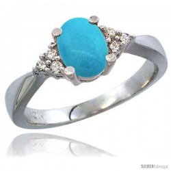 10K White Gold Natural Turquoise Ring Oval 7x5 Stone Diamond Accent -Style Cw918168