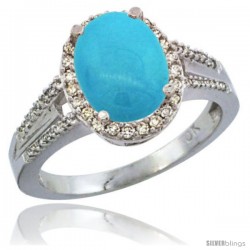 10K White Gold Natural Turquoise Ring Oval 10x8 Stone Diamond Accent