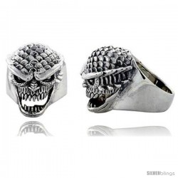 Sterling Silver Scaly Gothic Biker Skull Ring, 1 1/16 in wide