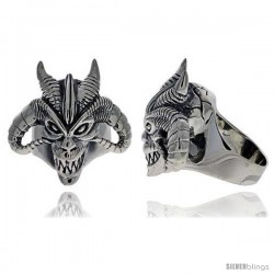 Sterling Silver Demon Gothic Biker Skull Ring with Tongue Gothic Biker Ring, 1 1/4 in wide