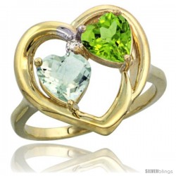 14k Yellow Gold 2-Stone Heart Ring 6mm Natural Green Amethyst & Peridot Diamond Accent, Diamond Accent