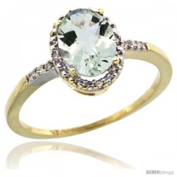 14k Yellow Gold Diamond Green-Amethyst Ring 1.17 ct Oval Stone 8x6 mm, 3/8 in wide