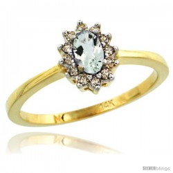 14k Yellow Gold Diamond Halo Green Amethyst Ring 0.25 ct Oval Stone 5x3 mm, 5/16 in wide